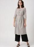 Imara White & Black Striped A Line Kurta Women