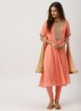 IMARA Women Pink Yoke Design Kurta With Churidar & Dupatta