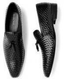 Invictus Black Textured Tasselled Formal Slip Ons Men