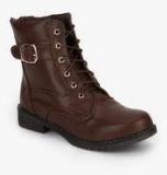 J Collection Brown Buckled Ankle Length Boots Men