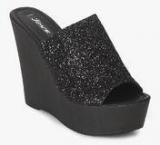 Jove Black Glitter Wedges women