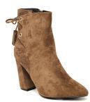 Jove Brown Solid Heeled Boots Women