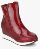 Jove Maroon Metallic Ankle Length Boots Women