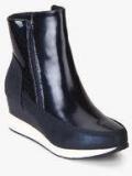 Jove Navy Blue Metallic Ankle Length Boots Women