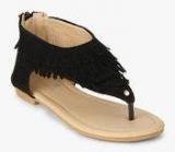 Juniors By Lifestyle Black Fringes Sandals Girls