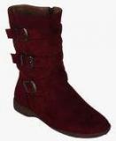 Kielz Calf Length Maroon Boots Women