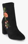 Madame Black Floral Ankle Length Boots Women