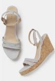 Mast & Harbour Grey Weaved Ankle Strap Wedges women