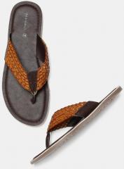 Mast & Harbour Tan Brown Self Design Thong Flip Flops men