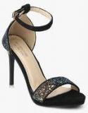 Mft Couture Black Glitter Ankle Strap Stilettos women