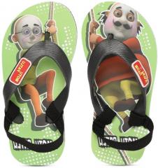 Motu Patlu Black & Green Printed Thong Flip Flops boys