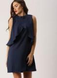 Ms Taken Navy Blue Solid A Line Dress Women