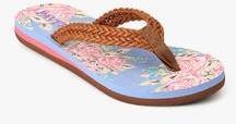 Pavers England Tan Floral Flip Flops women