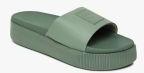 Puma Green Solid Sliders Women