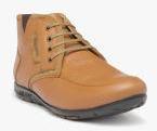 Red Chief Tan Brown Solid Leather Mid Top Flat Boots Men