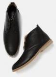 Roadster Black Solid Mid Top Flat Boots Men