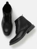 Roadster Black Solid Synthetic High Top Flat Boots Men