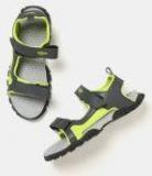 Roadster Grey & Fluorescent Green Sports Sandals Men