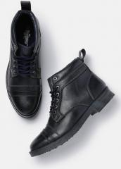 Roadster Navy Blue Solid Synthetic Flat Boots men