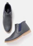 Roadster Navy Solid Mid Top Flat Boots Men