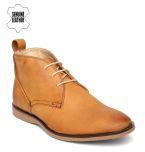 Ruosh Brown Solid Leather Mid Top Flat Boots Men