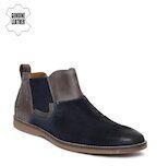 Ruosh Navy Blue Solid Suede Mid Top Flat Boots Men