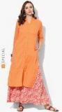 Sangria Solid Mandarin Collar Straight Fit Kurta With 3/4th Sleeves And Printed Falred Palazzo Women