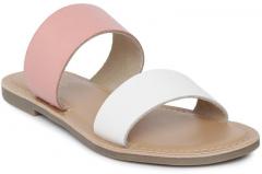 Steve Madden Pink & White Colourblocked Leather Open Toe Flats women