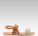 Steve Madden Rose Gold Toned & Brown Basketweave Textured Leather Open Toe Flats Women