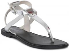 Steve Madden Silver Toned Solid T Strap Flats women