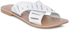 Steve Madden White Solid Leather Open Toe Flats women