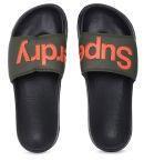 Superdry Black & Olive Green Printed Sliders Men