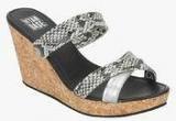 The Tan Base Silver Wedges Women