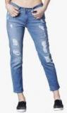 Tokyo Talkies Blue Boyfriend Fit Mid Rise Mildly Distressed Jeans Women