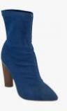 Truffle Collection Navy Blue Solid Heeled Boots Women