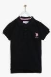 U S Polo Assn Kids Black Solid Polo Collar Tshirt Girls