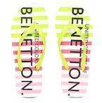 United Colors Of Benetton Fluorescent Green & Pink Striped Thong Flip Flops Women