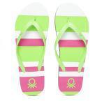 United Colors Of Benetton Green & Pink Striped Thong Flip Flops Women