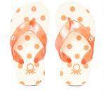 United Colors Of Benetton Orange & Cream Coloured Printed Thong Flip Flops Girls