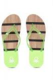 United Colors Of Benetton Women Green & Brown Striped Thong Flip Flops