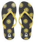 United Colors Of Benetton Yellow & Navy Blue Printed Thong Flip Flops Women