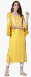 Vishudh Mustard Woven Design Straight Kurta Women