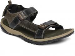 Woodland ProPlanet Men Black & Green Patterned Leather Sandals