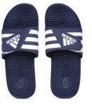 Adidas Navy Blue & White ADISSAGE Striped Sliders Women