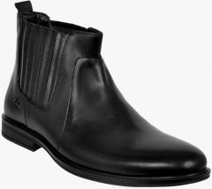 Allen Cooper Black Leather Mid Top Boots men