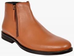 Allen Cooper Tan Leather Mid Top Boots men