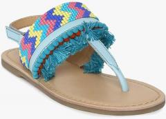 Aria Nica Blue Woven Design Open Toe Flats girls