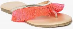 Aria Nica Pink Mini Fringe Open Toe Flats girls