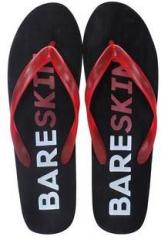 Bareskin Black Flip Flops With Stylish Red Strap For Men