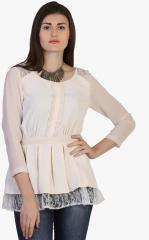 Belle Fille Cream Self Design Peplum Top women